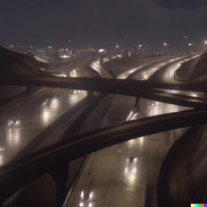 71 freeway and 91 freeway at night, 4k, artstation, realistic