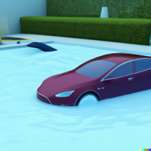 picture of a tesla accident in swimming pool